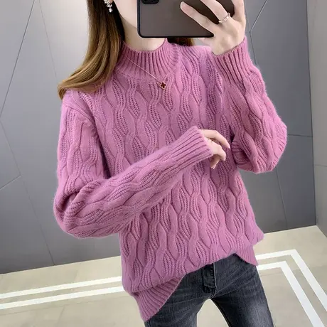 2023年秋冬新款针织衫麻花毛衣女短款宽松内搭加厚半高领打底衫女图片