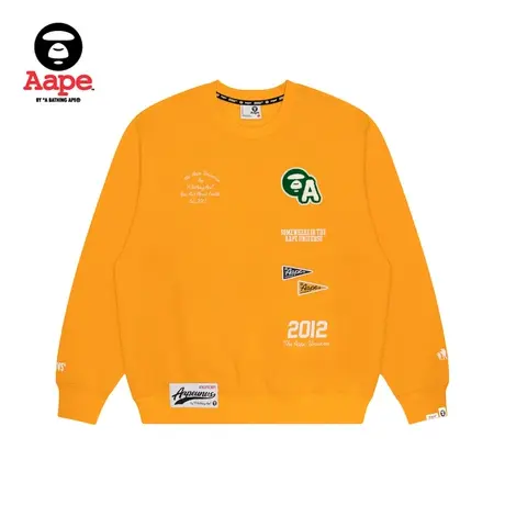 Aape旗舰店男装秋冬字母刺绣猿颜徽章休闲薄绒圆领卫衣A353XXL商品大图