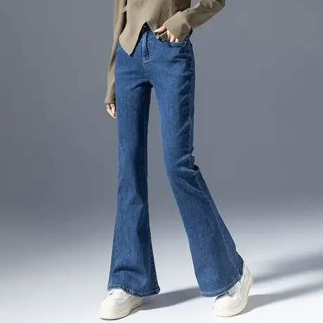 高腰美式微喇牛仔裤女2023年新款鱼尾直筒九分裤小个子显瘦喇叭裤商品大图