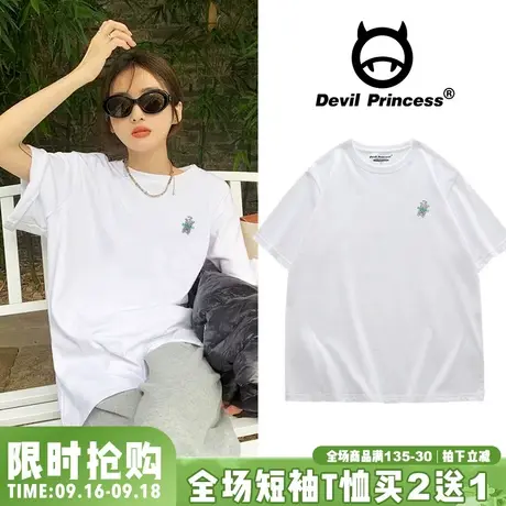 韩系ins简约风高级感白色t恤女百搭减龄小众卡通印花春夏新款上衣图片