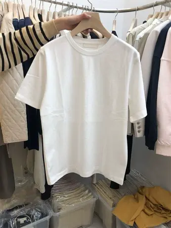 基础款新款纯色夏季白色棉短袖t恤女装ins潮宽松学生糖果色上衣服图片