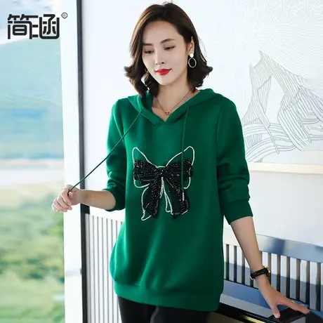 简涵高端大码女装秋季胖mm蝴蝶结镶钻上衣设计感气质宽松显瘦卫衣图片