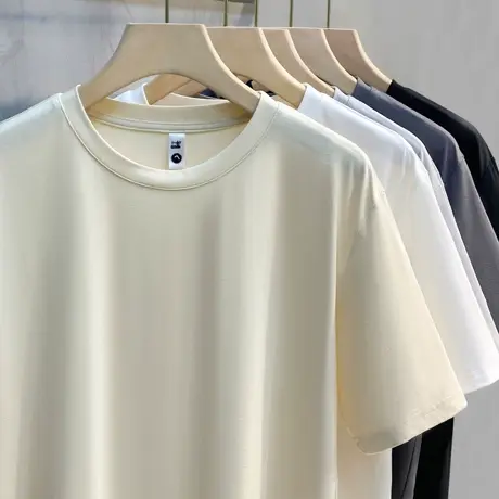 丝光棉抗皱短袖T恤男士圆领上衣夏季2023新款凉感冰丝体恤打底衫商品大图