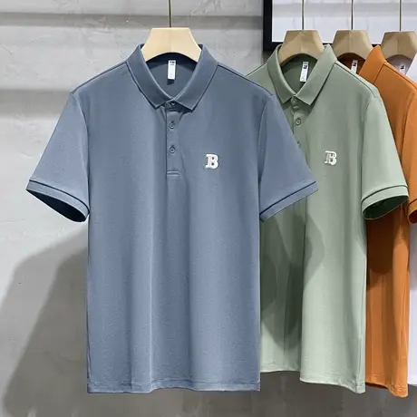 丝光棉短袖T恤2023夏季商务休闲半袖POLO衫高档欧货男士翻领体恤商品大图