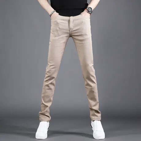 秋季新款卡其色裤子男牛仔裤直筒韩版潮流简约休闲男士裤子长裤商品大图