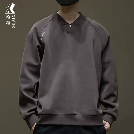 希越重磅360g双面棉休闲卫衣男秋冬亨利领字母刺绣宽松大码打底衫商品大图