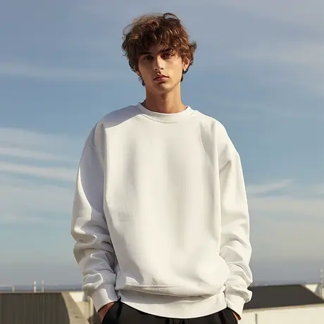 纯色大码卫衣男装圆领加肥加大宽松简约加绒打底情侣装春秋季无帽商品大图