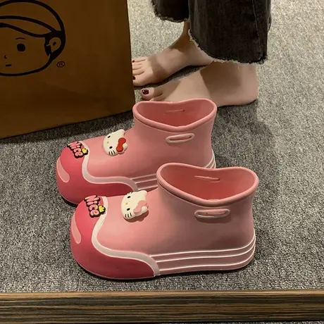 雨鞋女时尚外穿雨天防水防滑可爱中短筒雨靴厚底胶鞋水鞋女款夏季商品大图