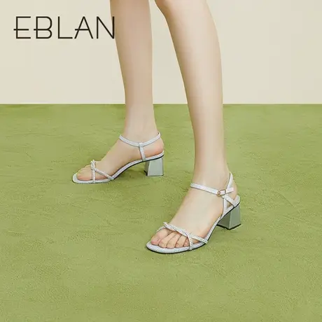 千百度伊伴女鞋春夏水钻凉鞋高跟鞋一字带时装凉鞋单鞋质感钻带商品大图