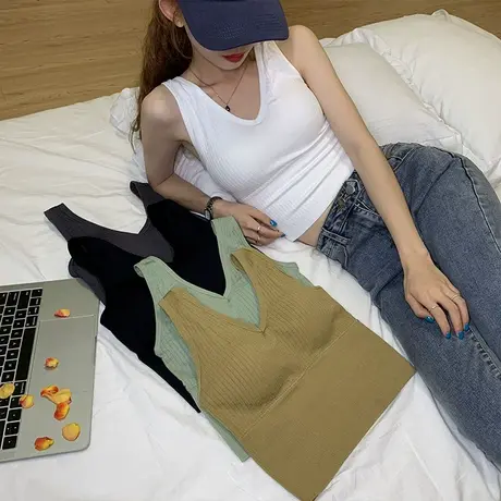 2024夏季新款港风性感抹胸V领吊带背心女外穿内搭紧身打底衫上衣图片