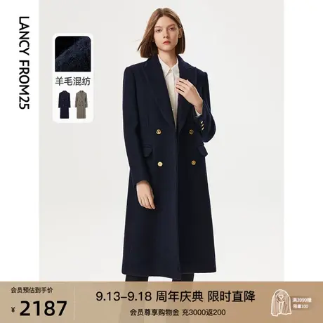 朗姿法式羊毛高级感西装戗驳领大衣中长款毛呢外套女秋冬季新款图片
