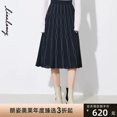 朗姿奥拉{特价}纯色百褶八字褶A字裙春季新款女士半身裙图片