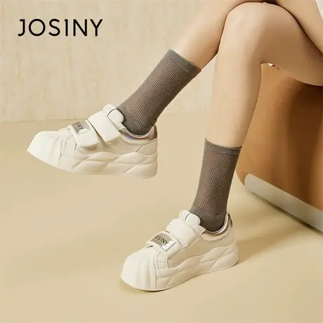 Josiny/卓诗尼贝壳头小白鞋女款2024新款魔术贴饼干厚底平底板鞋商品大图