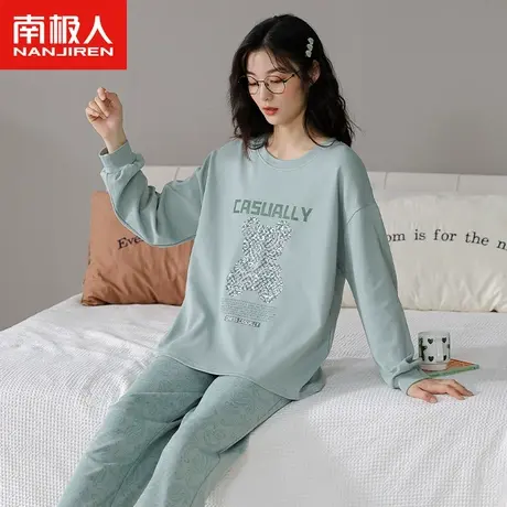 南极人睡衣女士春秋款纯棉长袖套装2023年新款夏季复古花纹家居服图片