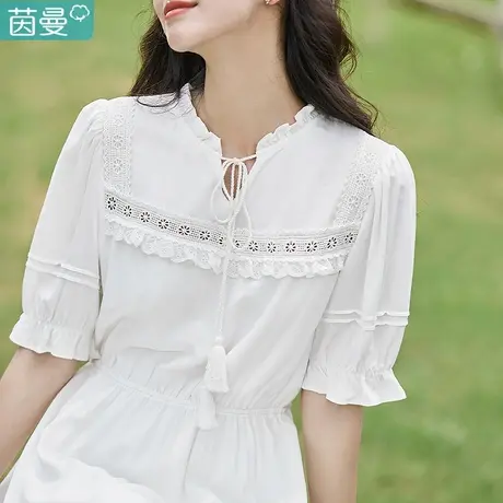 茵曼旗舰店官方白色新款连衣裙2023新品奶系穿搭夏天裙子清新长裙商品大图