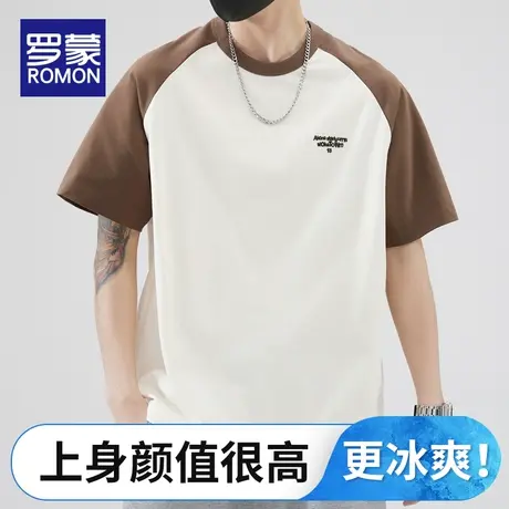 罗蒙t恤男生夏季薄款2023新款潮流宽松简约圆领休闲短袖男士体恤商品大图