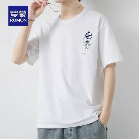 罗蒙男士纯棉短袖T恤夏季薄款青少年潮牌印花圆领休闲冰丝大码体t图片
