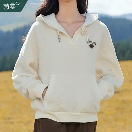 茵曼羊羔毛连帽卫衣女2023年冬季新款美拉德穿搭外套长袖宽松上衣图片