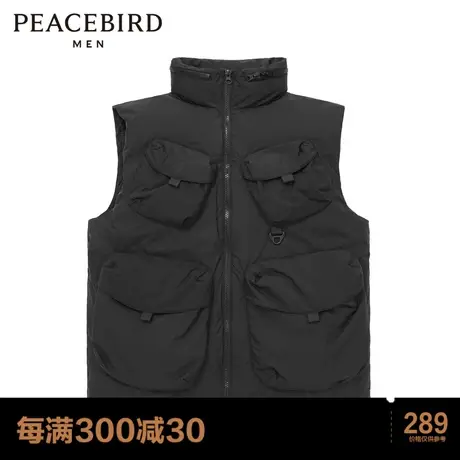 太平鸟男装 冬季工装羽绒马甲立领黑色背心商品大图