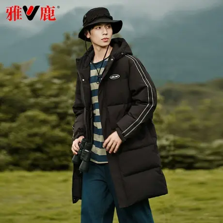 雅鹿官方中长款羽绒服男2023冬季新款黑色品牌连帽加厚保暖外套潮商品大图