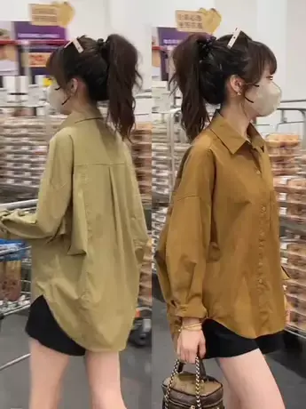 港味休闲衬衫女宽松2023秋季新款慵懒百搭长袖叠穿衬衣外搭上衣潮商品大图