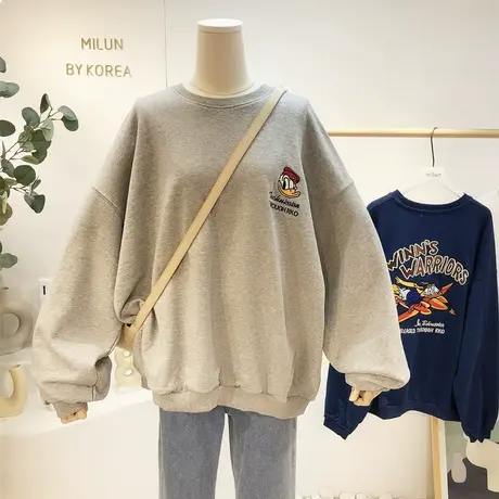 灰色卫衣2021秋冬款韩国东大门重工刺绣鸭子宽松大版卫衣休闲欧货图片