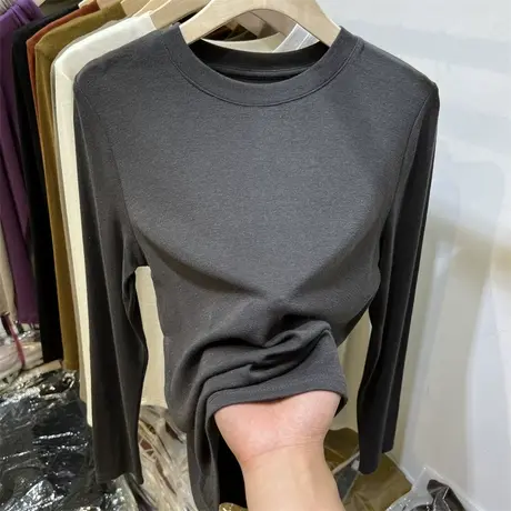 德绒打底衫女内搭秋冬季新款洋气长袖t恤女加绒加厚磨毛修身上衣商品大图