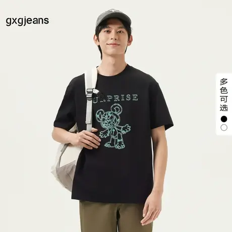 gxg.jeans男装 25年夏新款时尚卡通印花个性宽松圆领短袖T恤男生图片