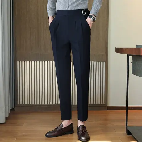 春秋款西裤男士商务正装修身韩版潮流高级感九分休闲小西装长裤子图片