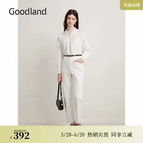 Goodland美地女装春季法式优雅文艺风上衣花边领衬衫商品大图