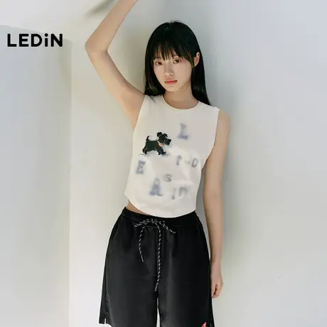 【商场同款】乐町小狗字母背心夏季白色宽肩带背心上衣C2CQF2506商品大图