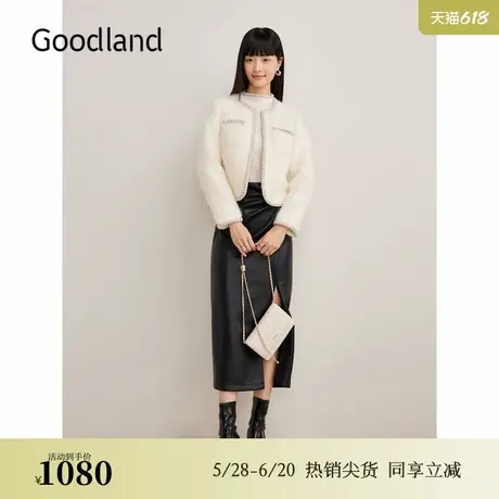 Goodland美地2024冬季新款羊毛亮丝花纱小香风休闲短外套图片