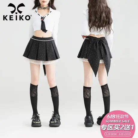 KEIKO 蝴蝶结girl 少女感蕾丝花边百褶短裙25夏季新甜系A字半身裙图片