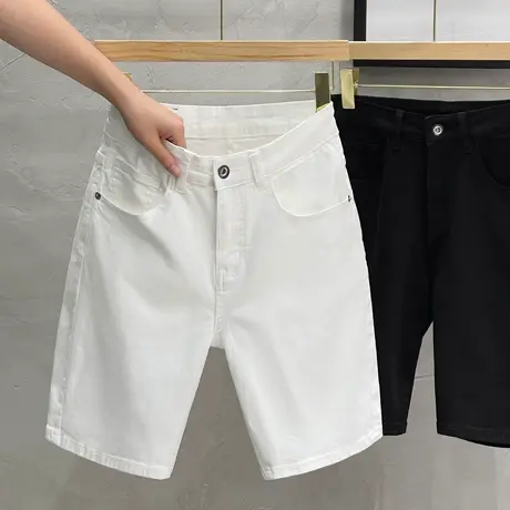 男士牛仔短裤黑白色夏季新款韩版潮牌高级感直筒男弹力五分裤马裤商品大图