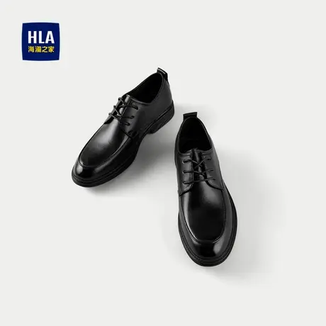 HLA/海澜之家时尚系带正装皮鞋25新商务牛皮革通勤平跟德比鞋子男商品大图