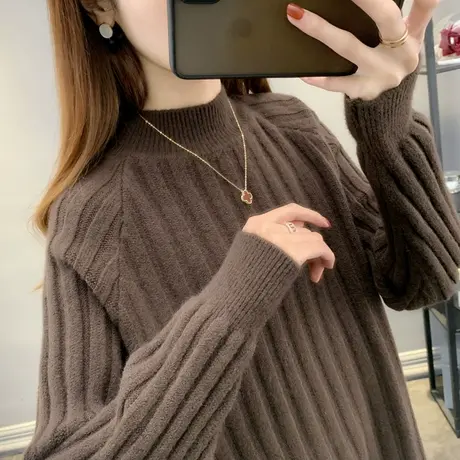 半高领毛衣女2023新款秋冬宽松韩版外穿慵懒风套头加厚打底针织衫商品大图