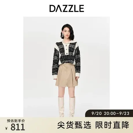 DAZZLE地素奥莱秋卡其色高级毛边设计精纺羊毛A字半身裙短裙女图片