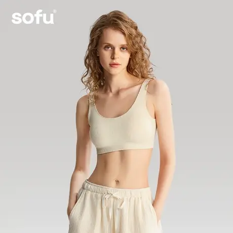 sofu无钢圈背心式文胸无痕内衣女薄款大胸显小收副乳光面美背胸罩商品大图
