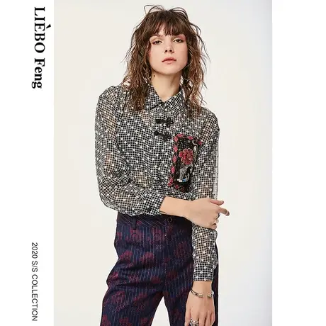 裂帛LIEBOFeng原创设计2023秋季新品刺绣不对称复古盘扣衬衫女图片