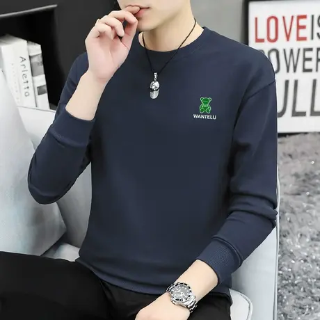 重磅纯棉小熊卫衣男摇粒绒秋冬款加绒加厚无帽长袖t恤圆领上衣服商品大图