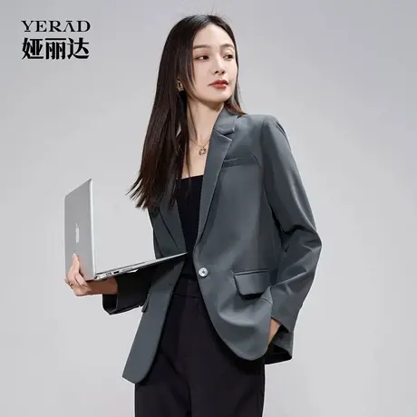 娅丽达高级感休闲灰色西装外套女秋季新款上衣正肩通勤正装西服商品大图