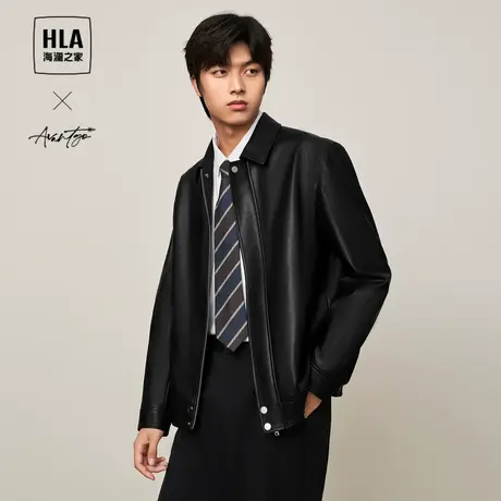 HLA/海澜之家轻商务时尚系列夹克23秋季新款PU皮质纯色商务外套男商品大图