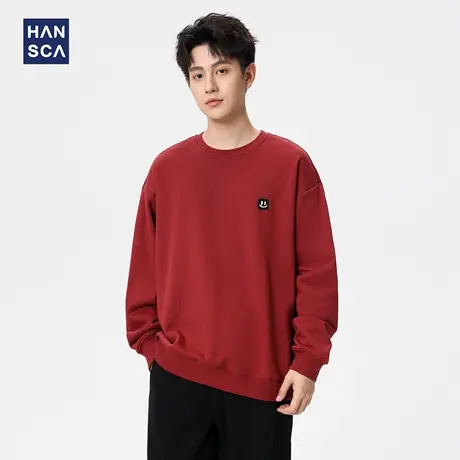 hansca360g重磅针织保暖卫衣男2025秋季新款宽松趣味笑脸刺绣上衣商品大图