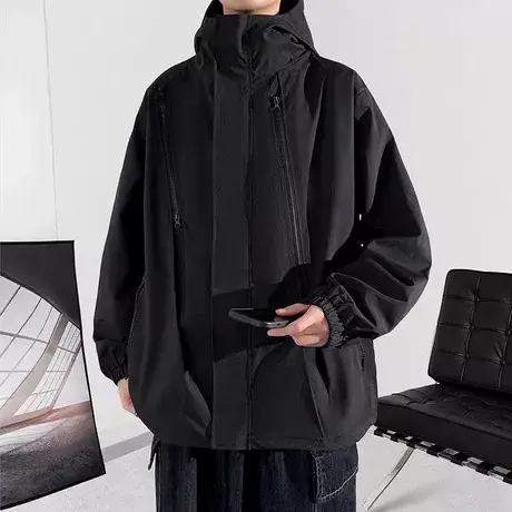 户外三合一冲锋衣男士春秋季外套帅气运动机能夹克美式黑色登山服商品大图