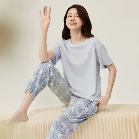 顶瓜瓜睡衣女夏天纯棉薄款短袖七分可外穿家居服套装睡衣女款夏季商品大图