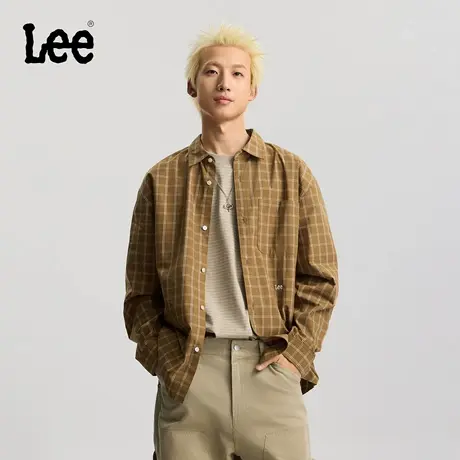 【张凌赫同款】Lee商场同款26春夏新品舒适版翻领男格纹长袖衬衫图片