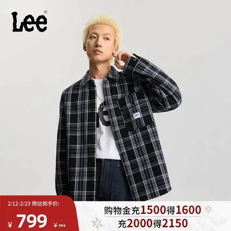 Lee商场同款26春夏新品舒适版工装口袋设计黑色格纹男长袖衬衫潮图片