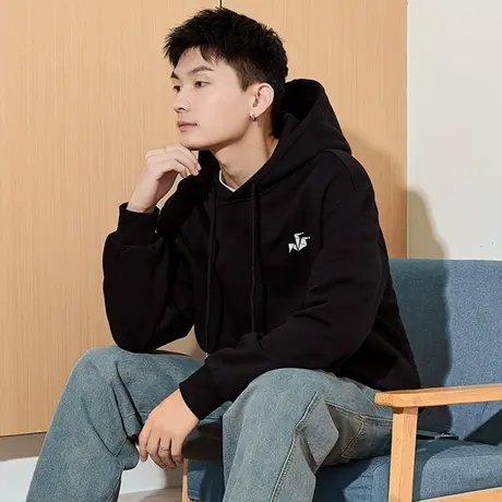 唐狮春季新款男生卫衣连帽衫青少年美式复古潮牌宽松外套加绒TD商品大图