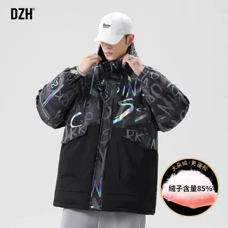 男士连帽冲锋衣羽绒服男冬季加厚2023新款潮牌冬装外套保暖羽绒衣图片