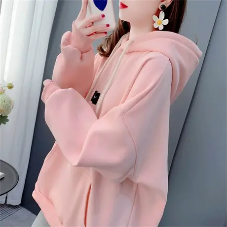 宽松慵懒风大码加绒加厚连帽卫衣女秋冬2022年新款设计感时尚外套商品大图